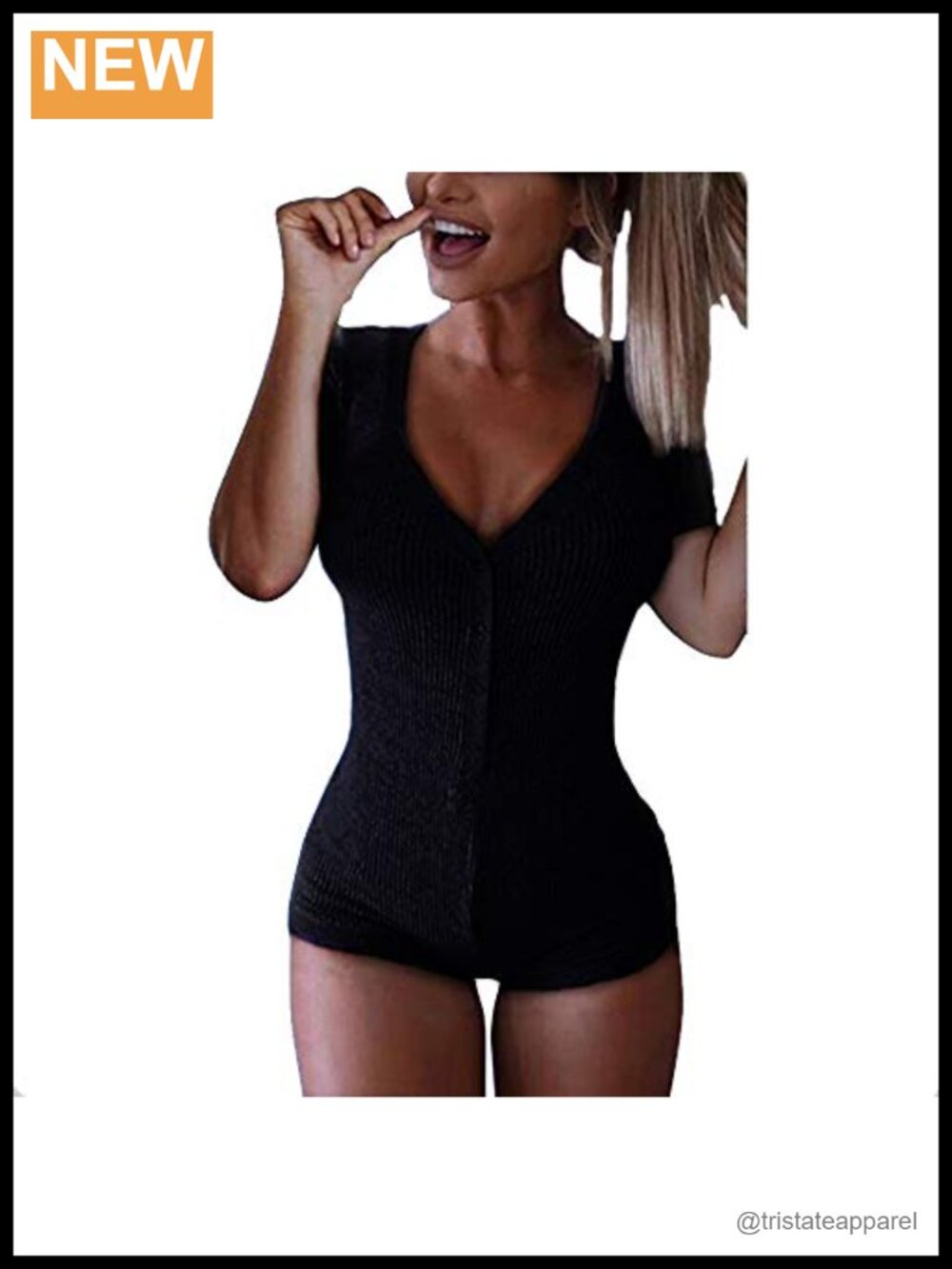 Sexy Deep V Neck Short Sleeve Rib Knit Bodysuit Romper Womens One Piece